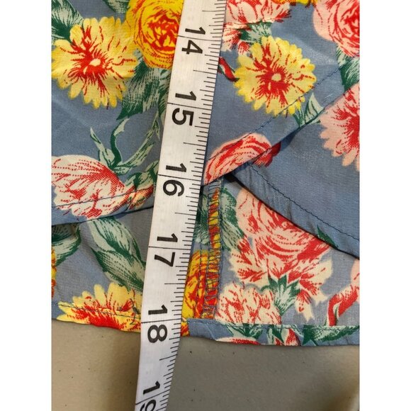 Ezra Light Blue Floral Tulip Faux Wrap Mini Skirt Sz S - Picture 8 of 8